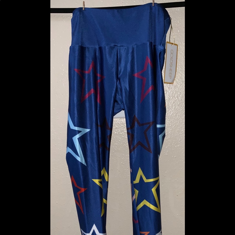 GOLDSHEEP blue leggings with multi colored stars